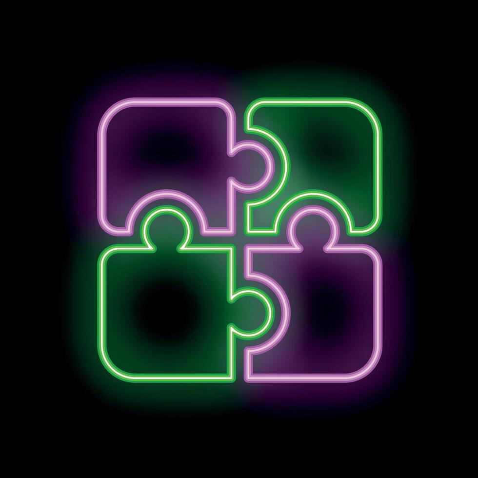 Neon puzzle pieces forming a square on a dark background vector