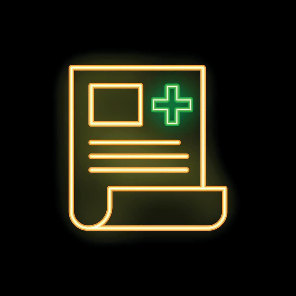 Neon medical report icon glowing on dark background vector