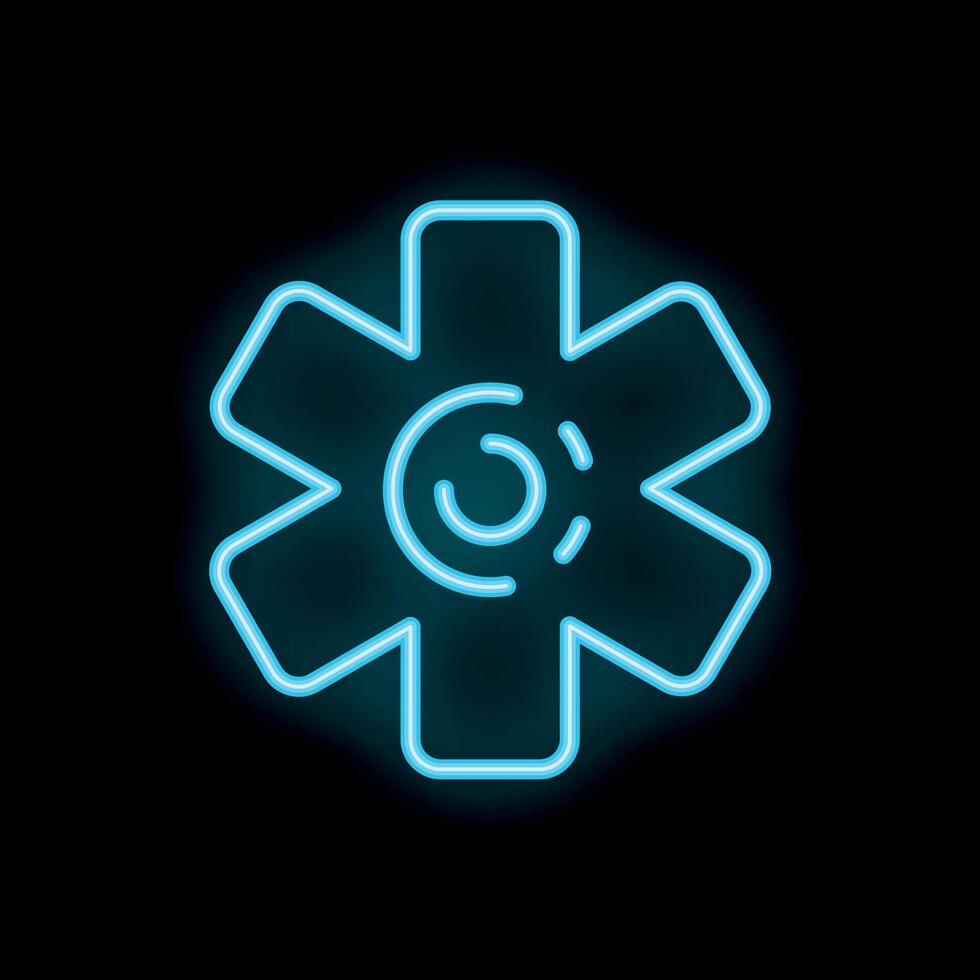 Neon blue asterisk symbol glowing on black background vector