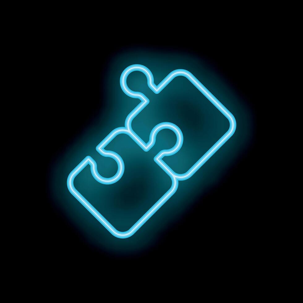 Two puzzle pieces glowing with blue neon light forming a team vector
