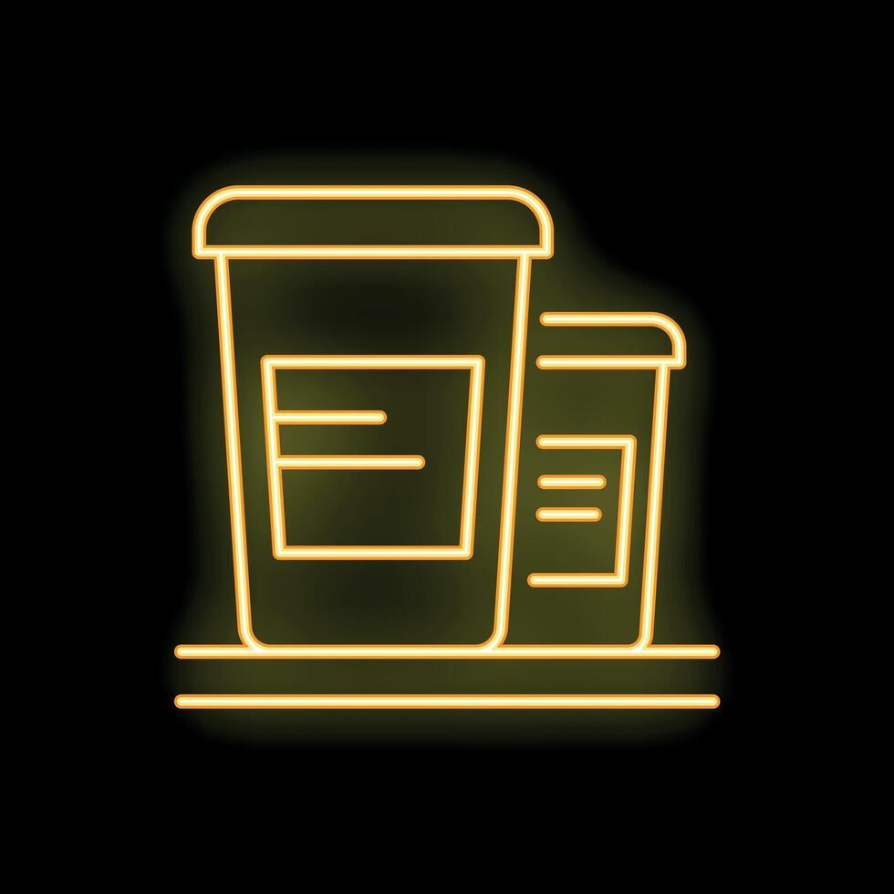 Neon sign of two coffee cups on shelf glowing yellow vector