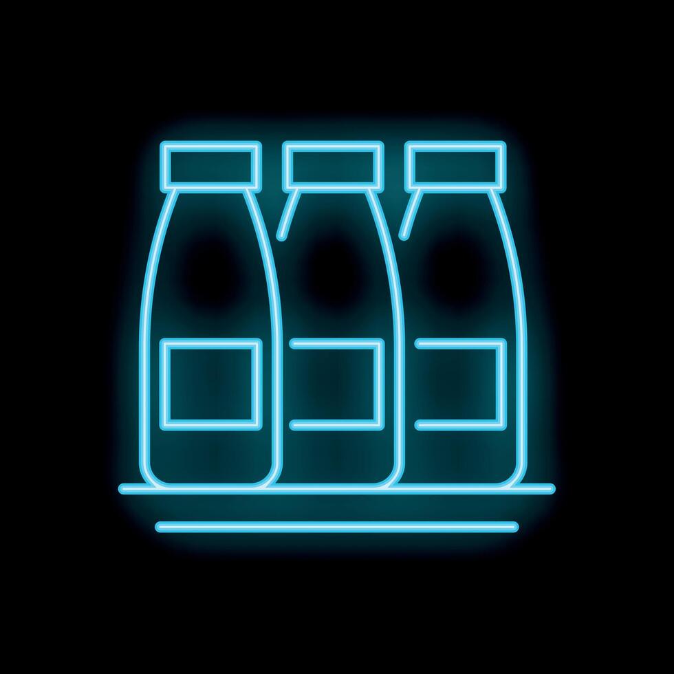 Neon blue bottles icon displaying three identical products for sale vector