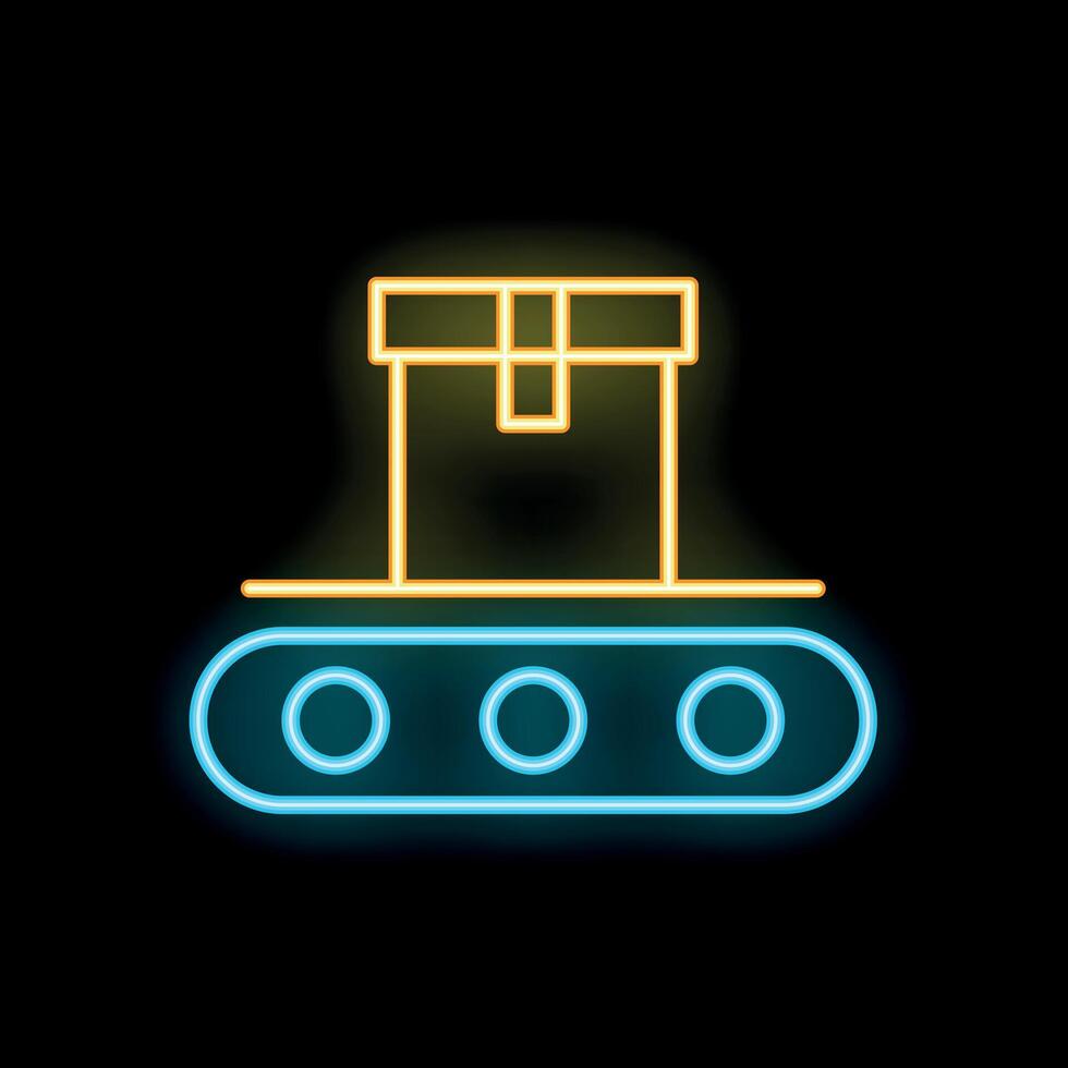 Neon sign of a conveyor belt moving a cardboard box vector
