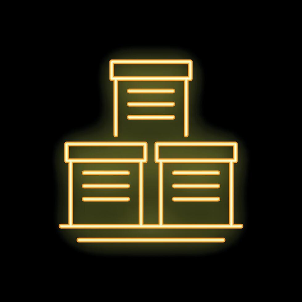 Neon yellow archive storage boxes on black background vector