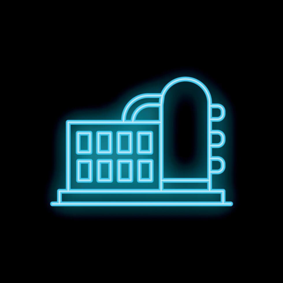 Blue neon factory building icon on black background vector