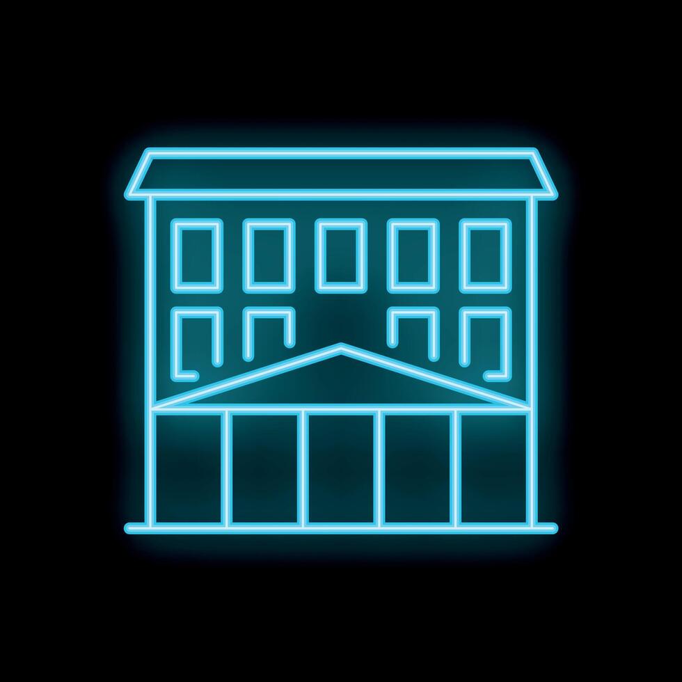 Glowing neon sign of a multi storey building on a black background vector