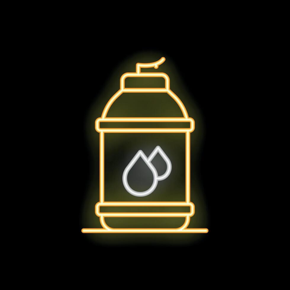 Neon icon of spray can glowing against a black background vector