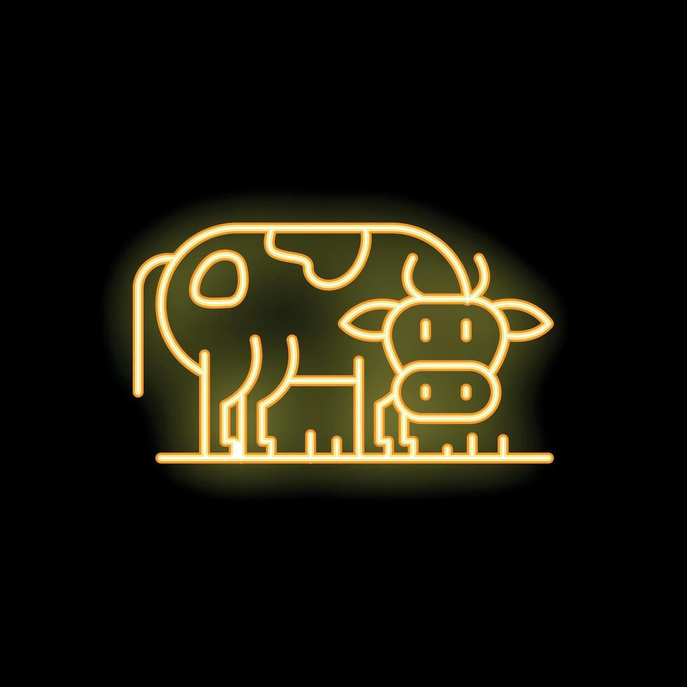 Neon icon of standing cow glowing in dark background vector