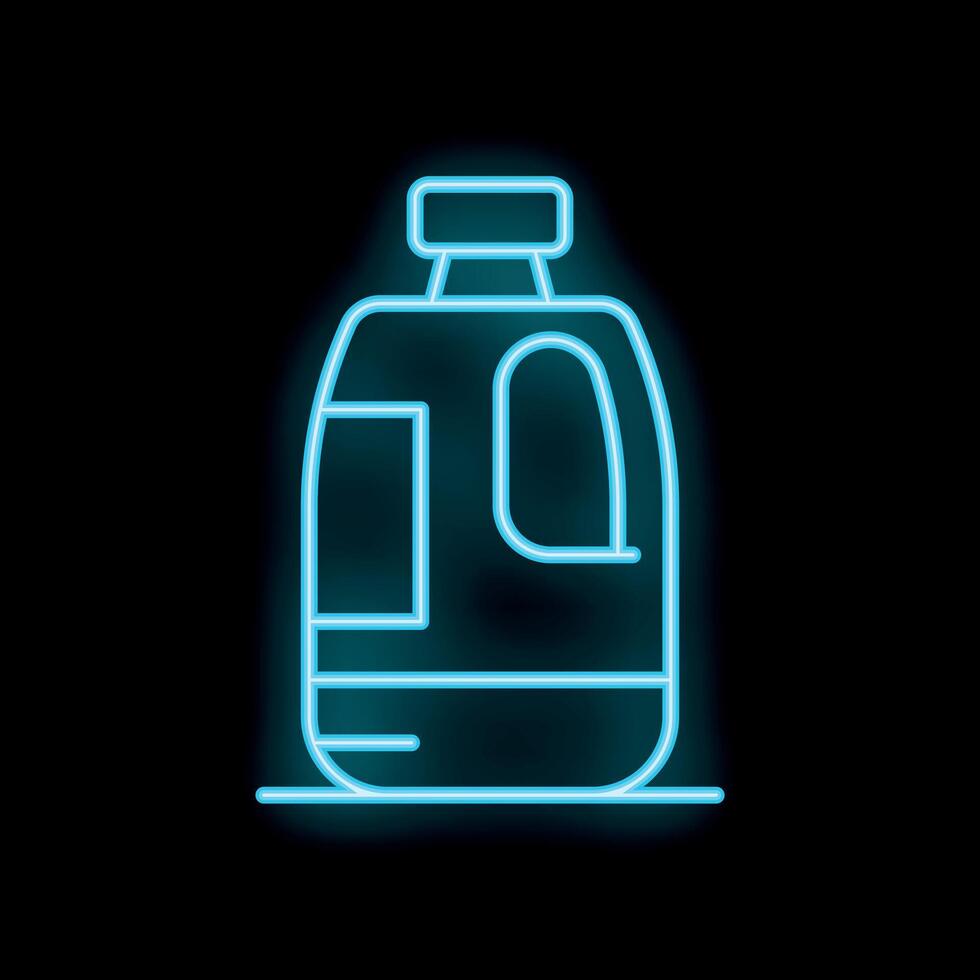 Blue neon sign of a detergent bottle shining on a black background vector