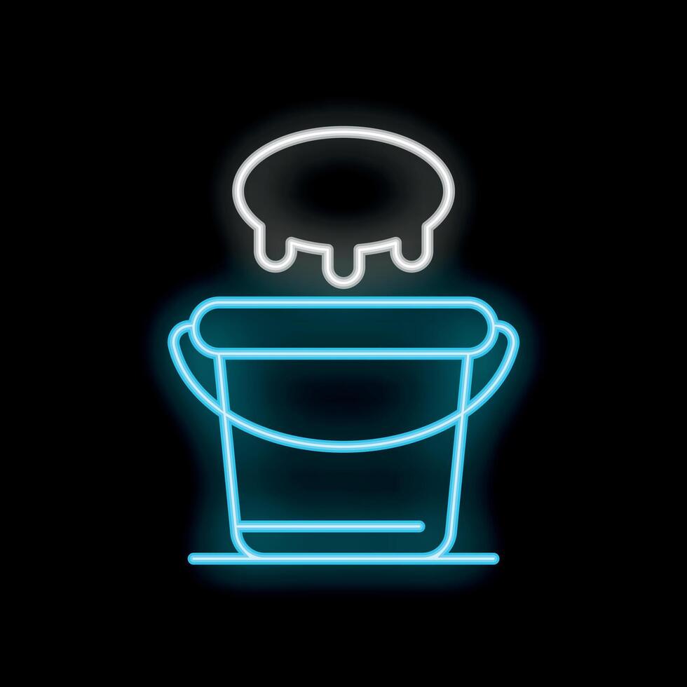 Neon sign of a bucket being filled with milk from above vector