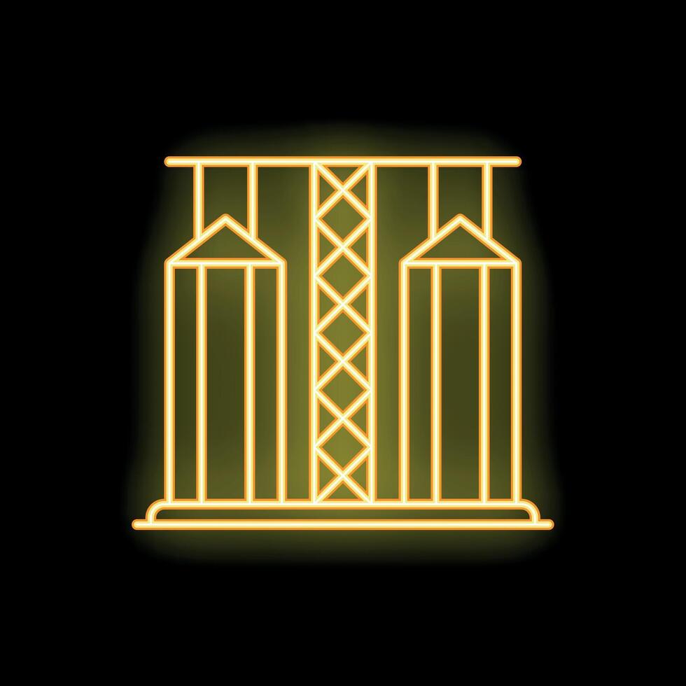 Neon yellow grain storage silos on black background vector