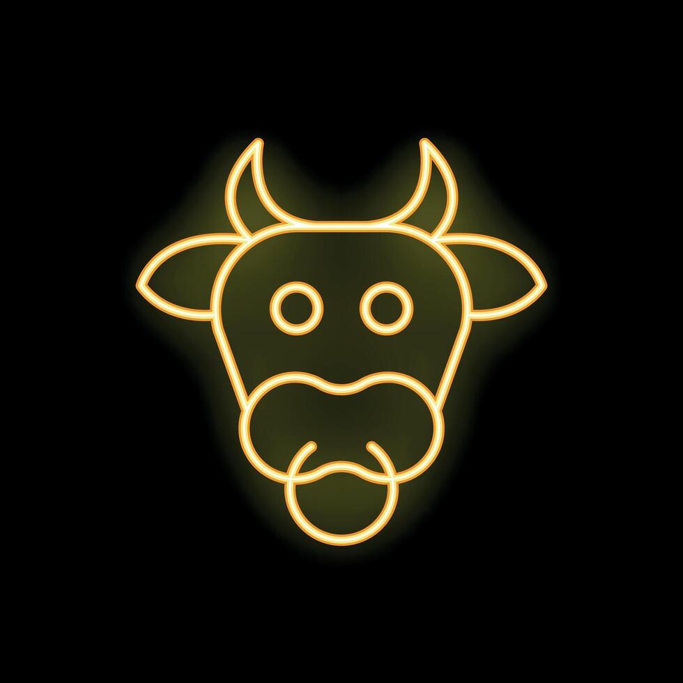 Neon icon of a cow head glowing on black background vector
