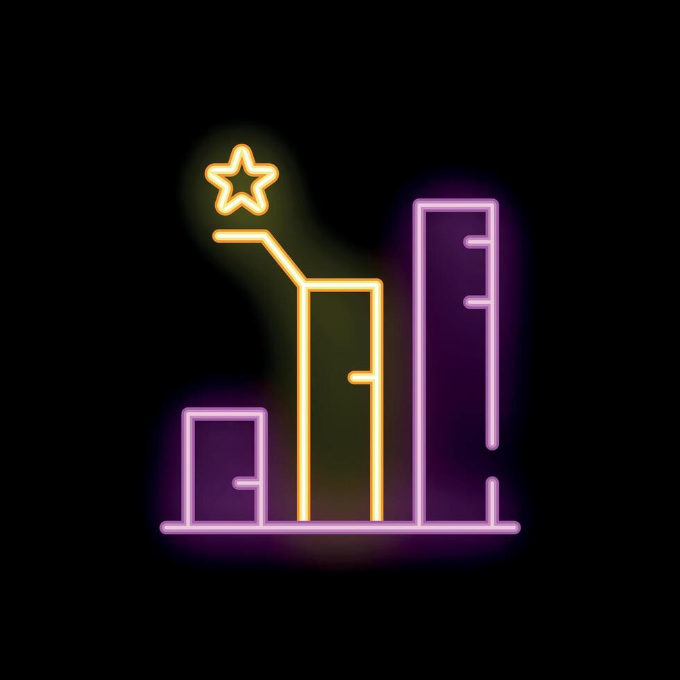 Neon icon of growing bar chart with star reaching new heights vector