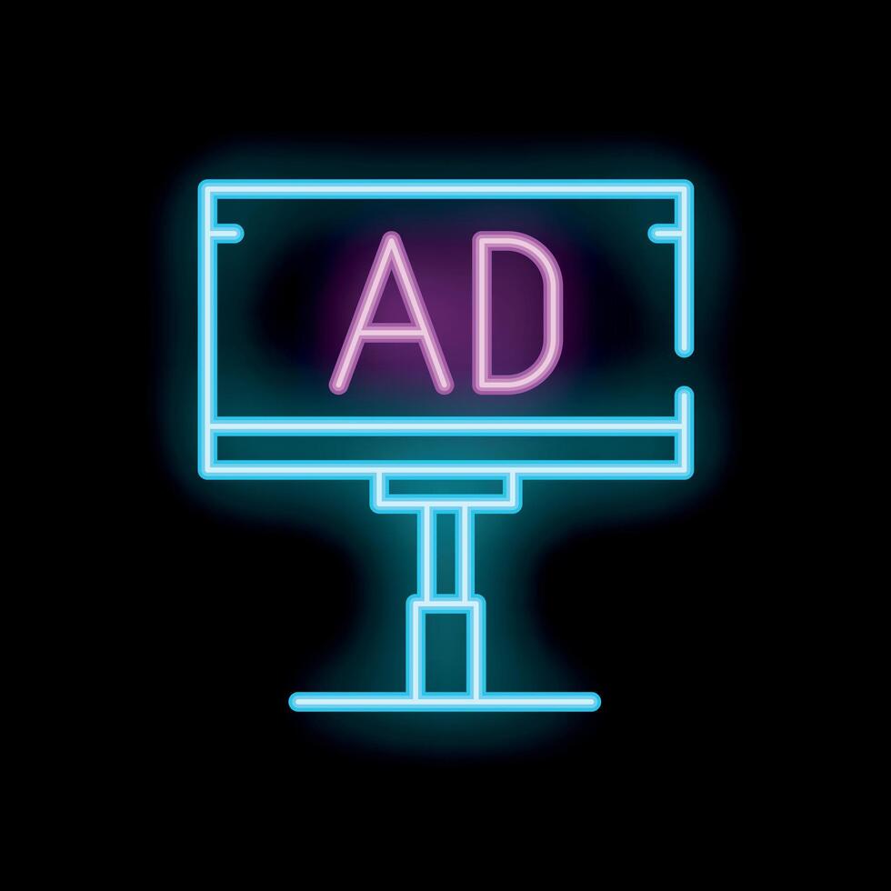 Neon billboard showing advertisement sign on black background vector