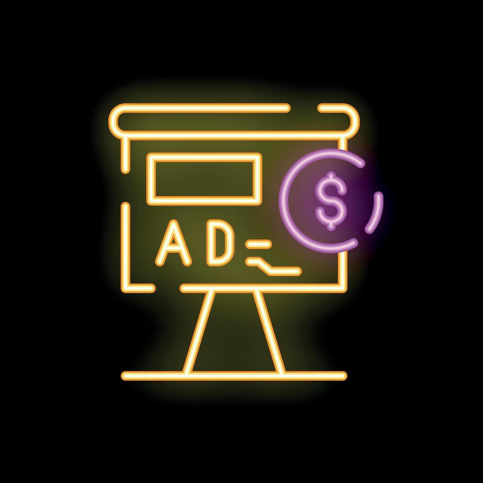 Neon sign representing advertisement costs and budget planning vector
