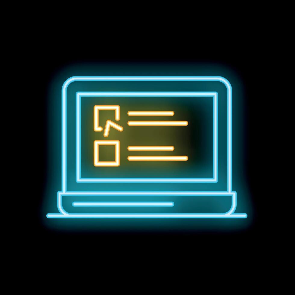 Neon laptop showing online survey with checkboxes on screen vector