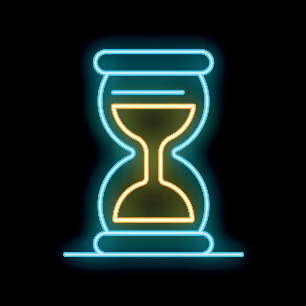 Neon icon of hourglass showing flowing sand time vector
