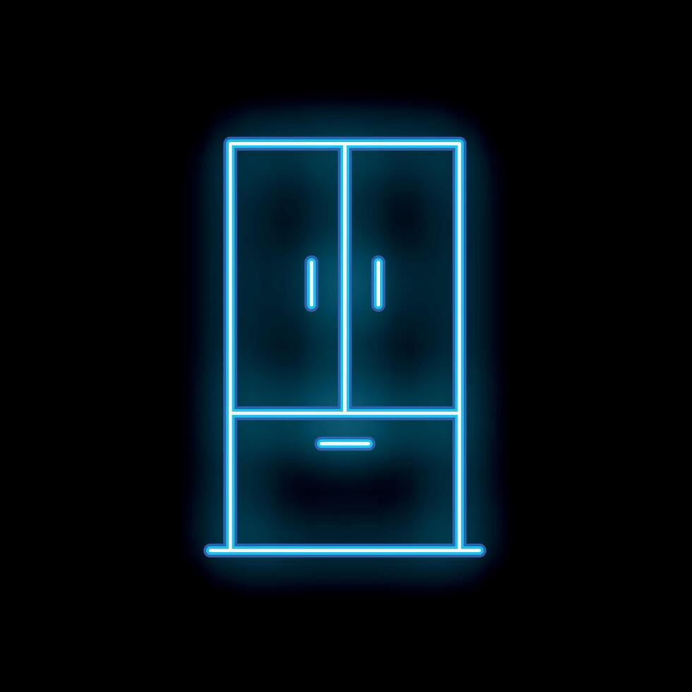 Blue neon glowing wardrobe with drawer on black background vector