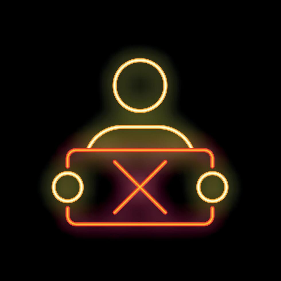 Person holding empty sign with cross sign neon style icon vector