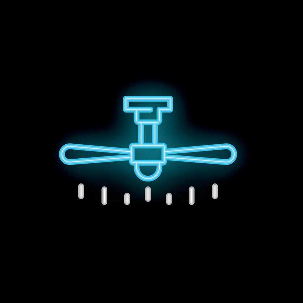 Blue neon icon of ceiling fan blowing air in the dark vector