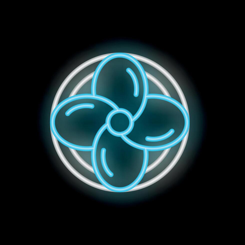 Neon icon of a fan rotating and blowing air vector