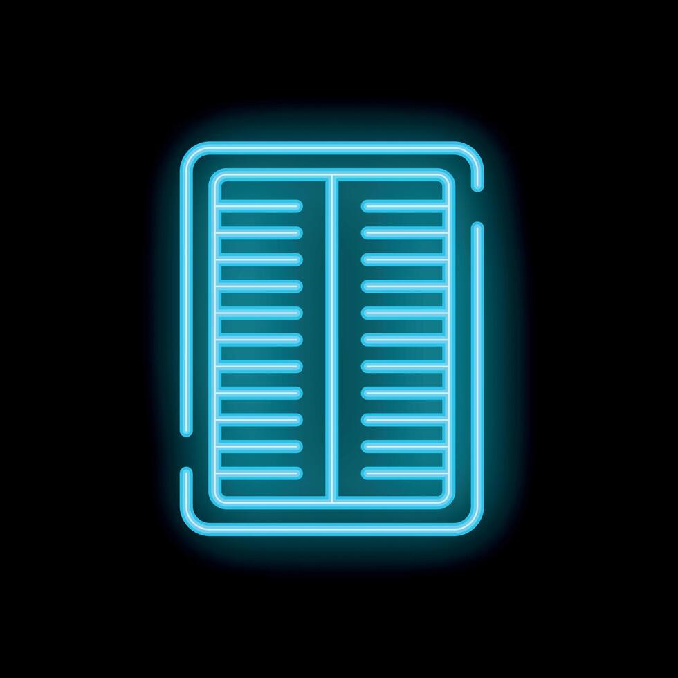 Blue neon sign of closed window shutters on a black background vector
