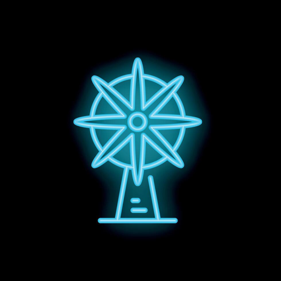Blue neon icon of a ferris wheel shining on black background vector