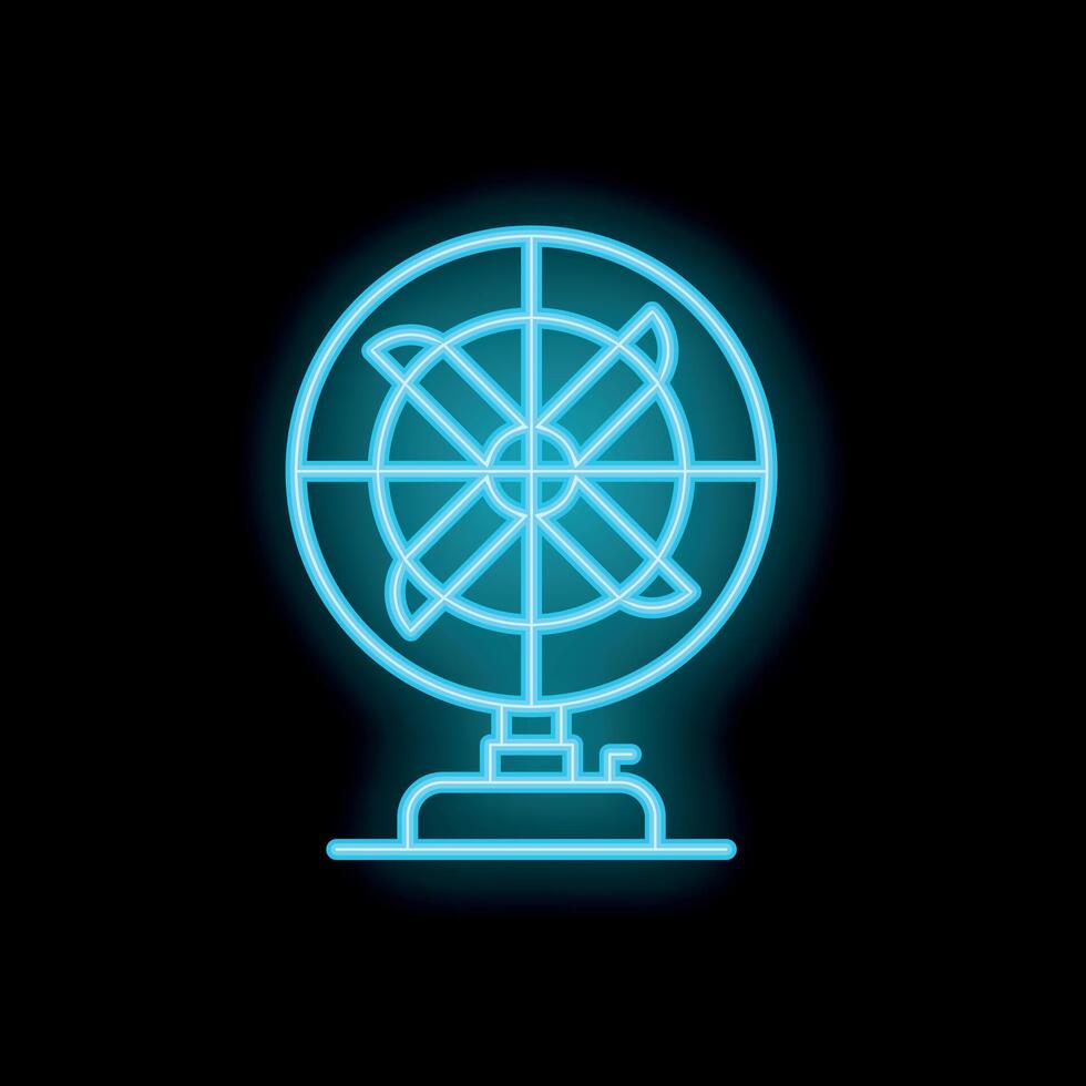 Neon blue ventilator with rotating blades on a dark background vector