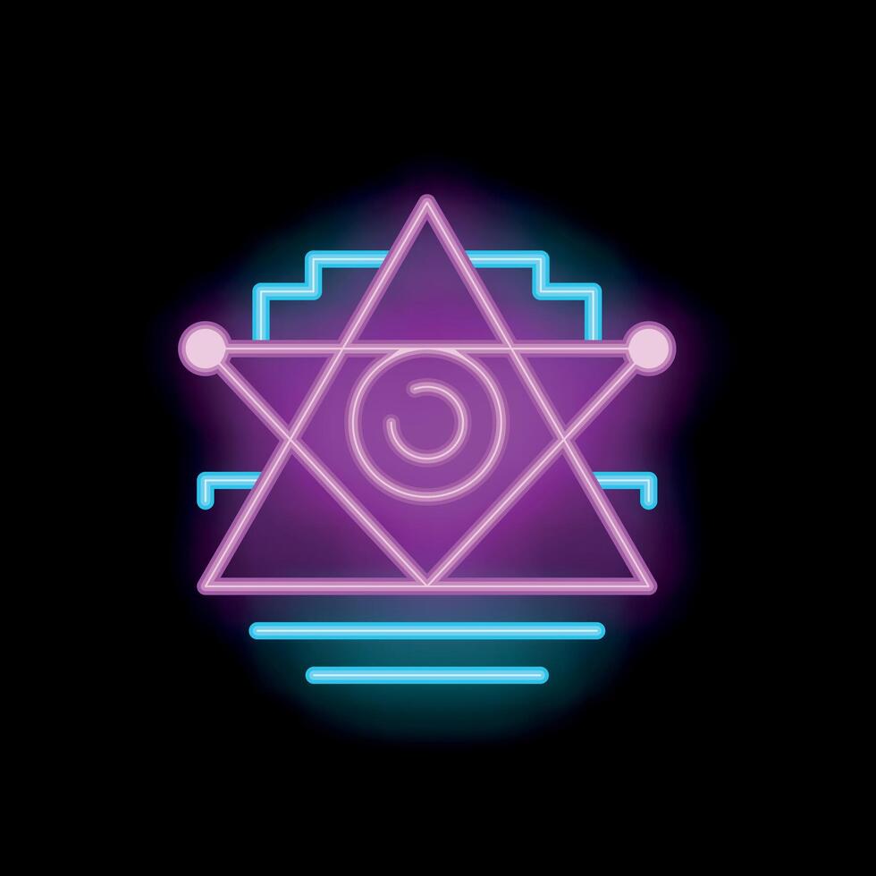 Neon style icon showing all seeing eye symbol in geometric shape vector