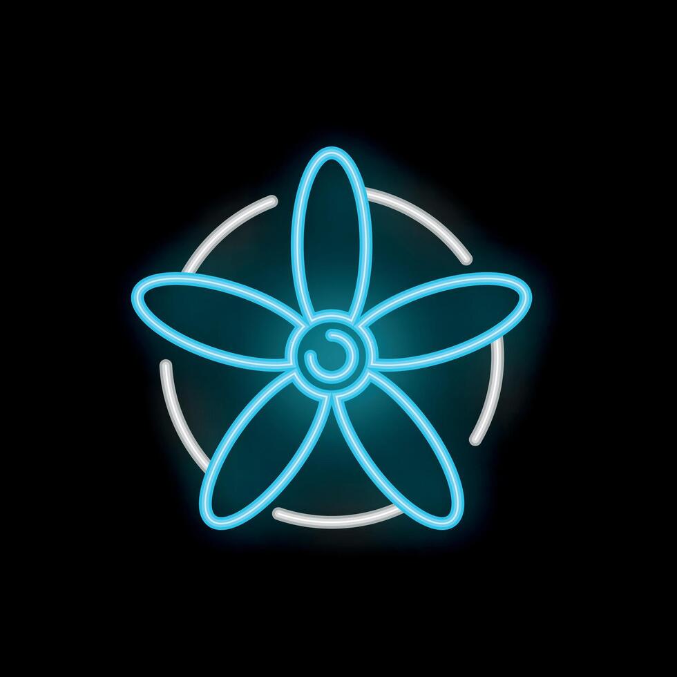 Blue neon flower shining in circle on black background vector