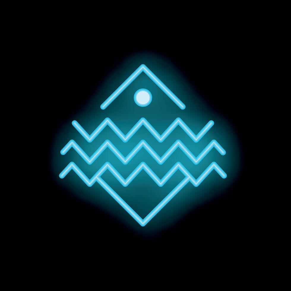 Neon icon of house standing above water waves symbolizing flood vector