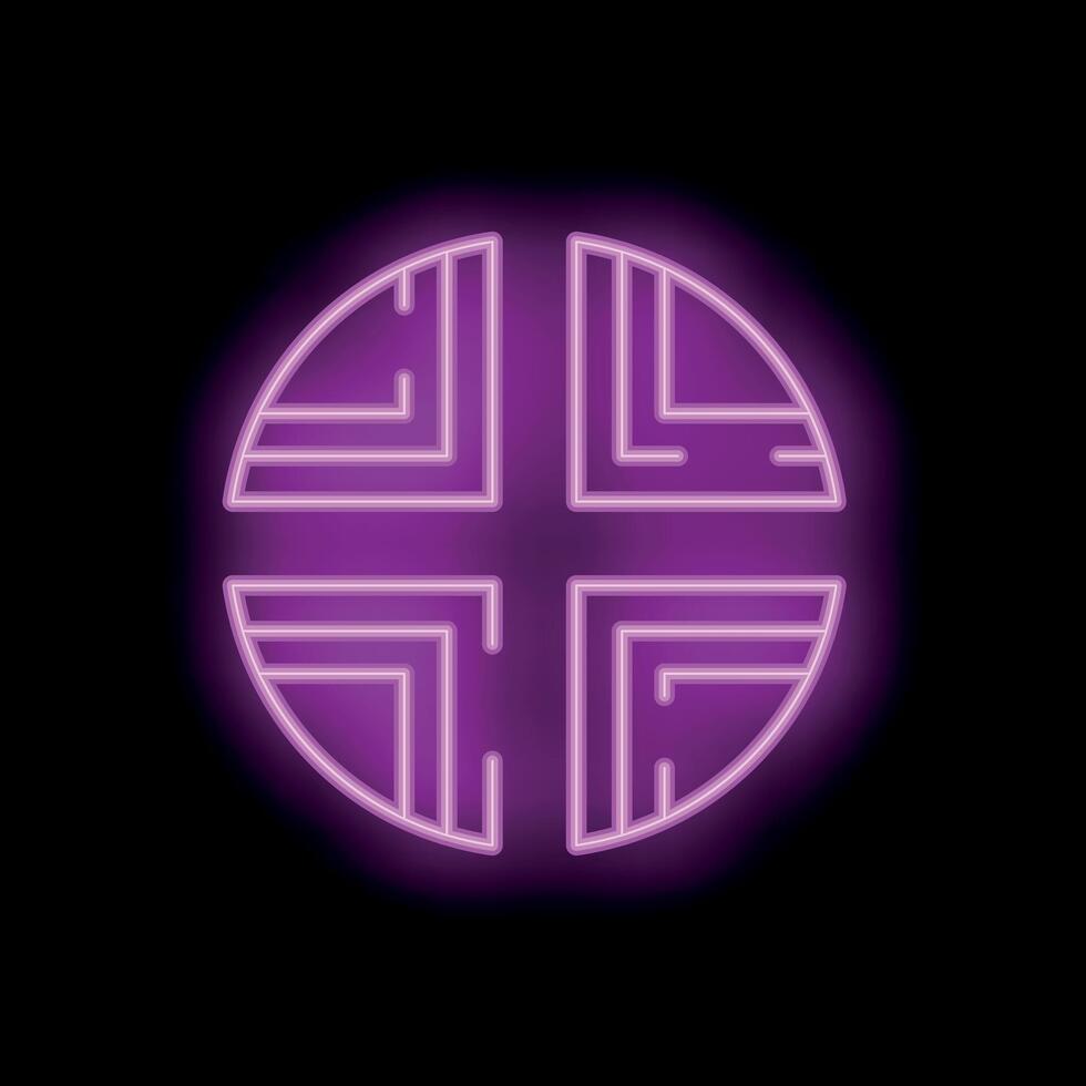 Pink neon light showing abstract geometric shape design on black background vector