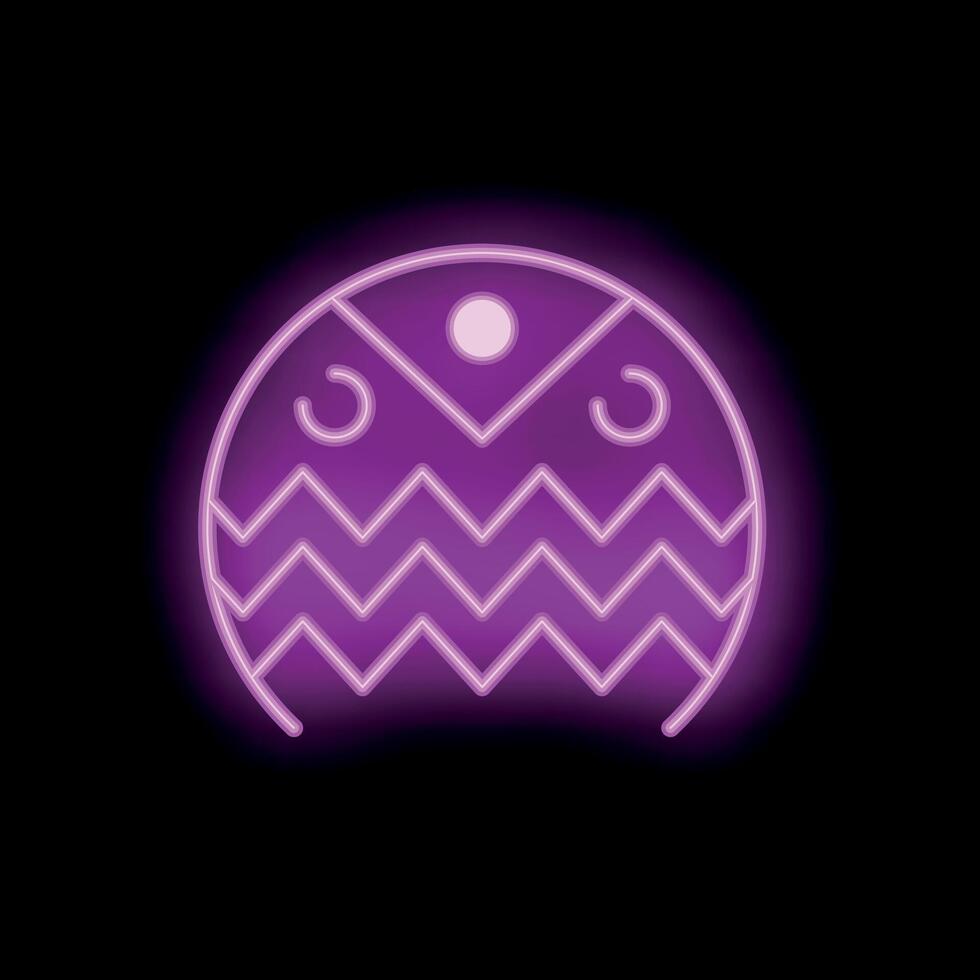 Glowing neon sign depicting owl face with open eyes on black background vector