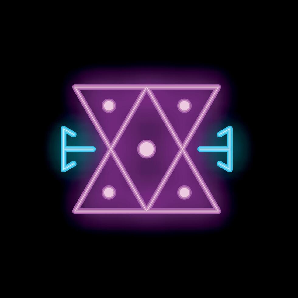 Neon sacred geometry sign with arrows pointing to center vector
