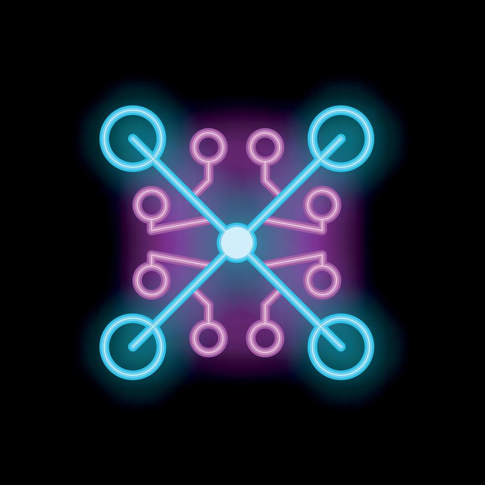 Neon style technology icon showing interconnected nodes glowing vector