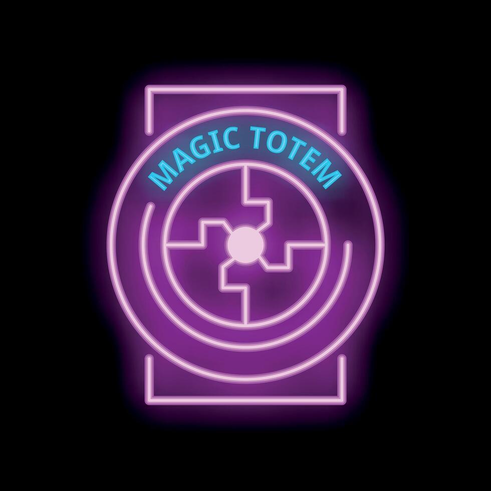 Magic totem neon sign with purple glowing light effect vector