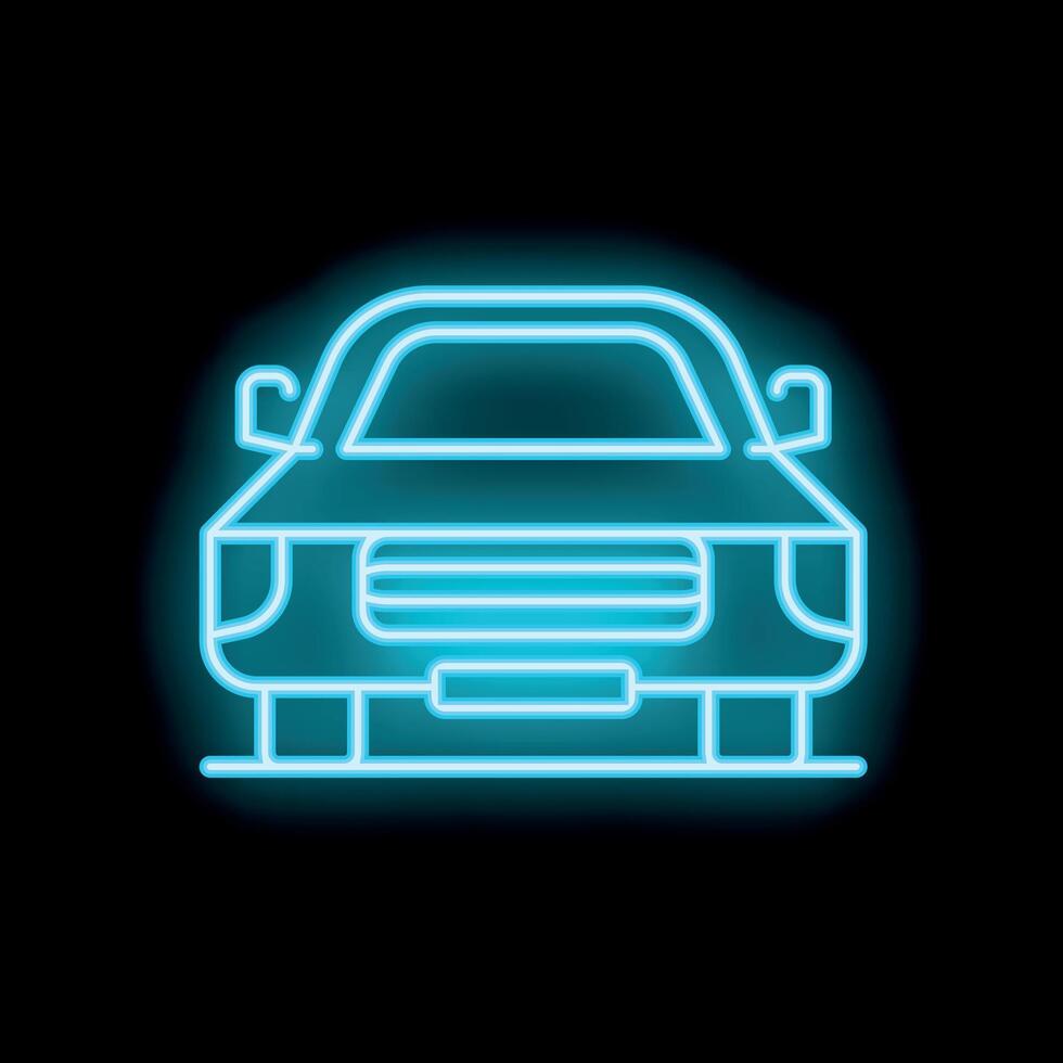 Neon blue car front view over black background illustration vector