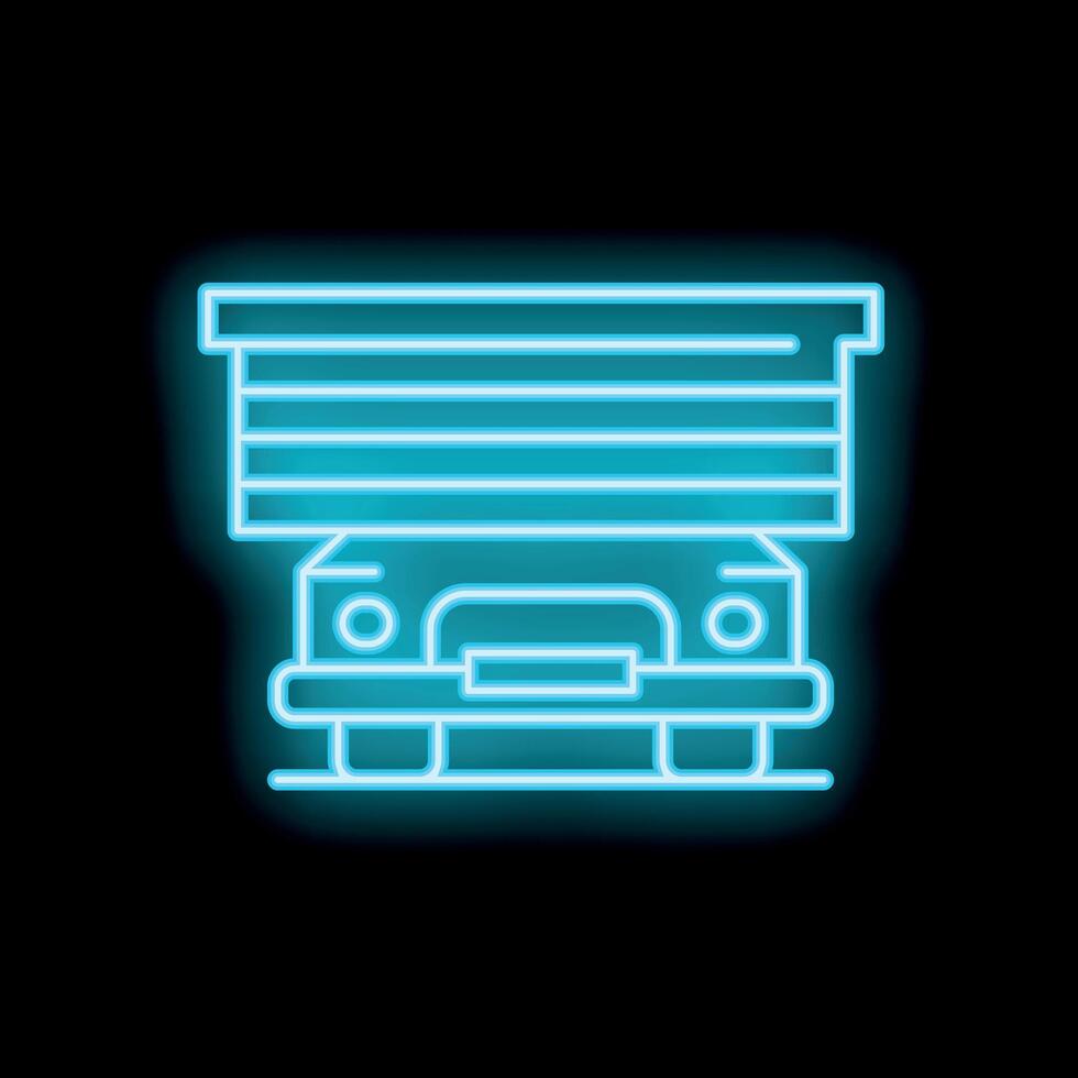 Glowing neon icon of a tipper truck on a black background vector