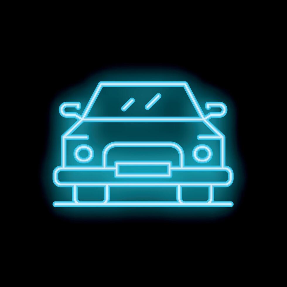 Neon sign showing car front view on black background vector