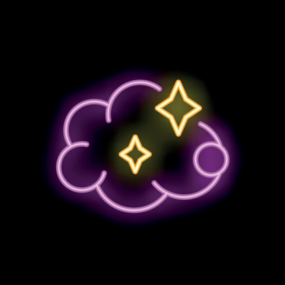 Neon sign of dust cloud glowing on black background vector