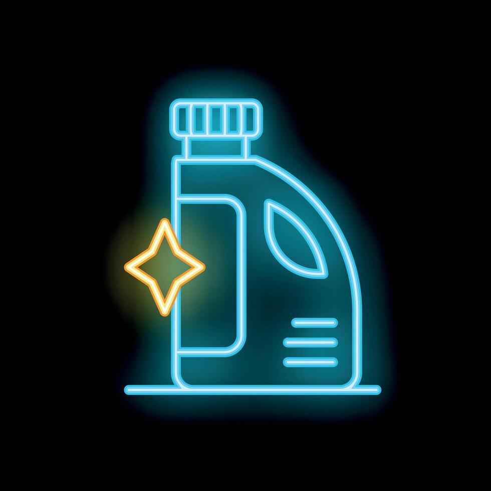 Blue neon icon of an eco friendly cleaning product is glowing on a black background vector