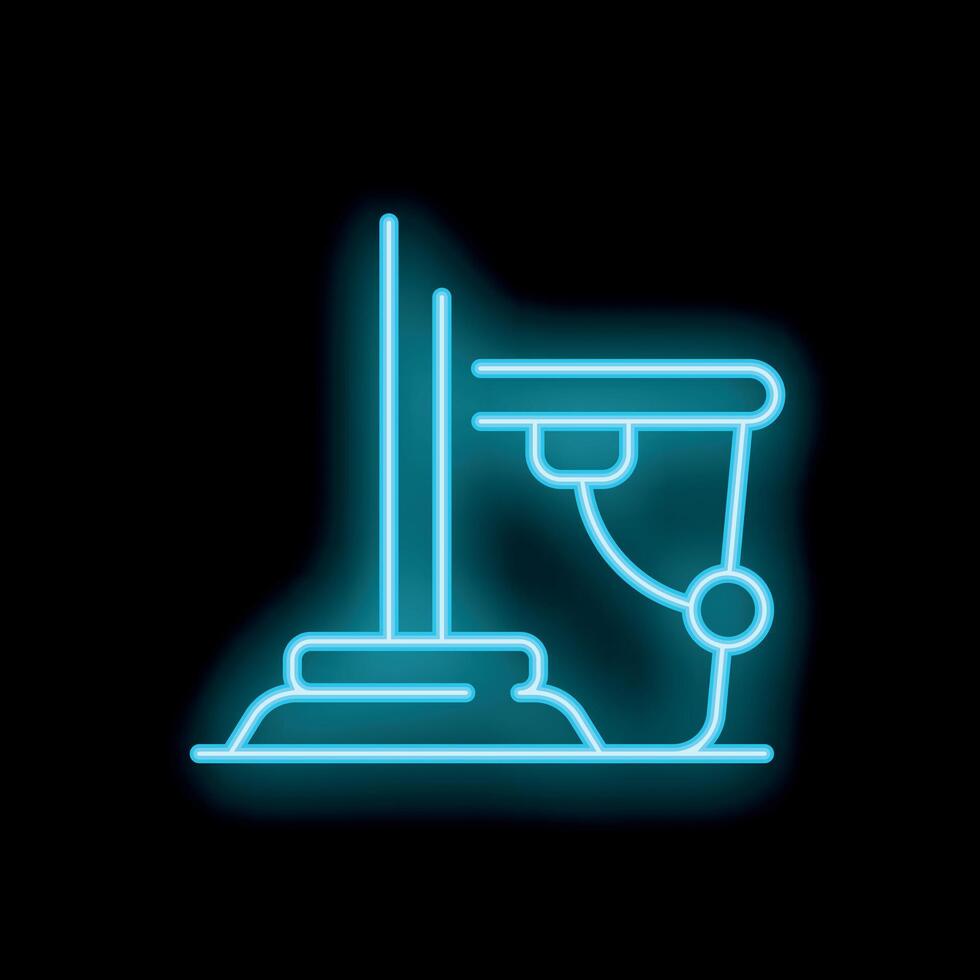 Neon blue street lamp standing on a stone pedestal with glowing light effect vector