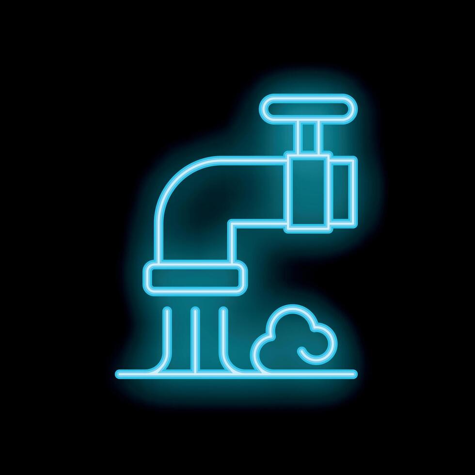 Neon icon of pipe leaking water with steam or smoke vector