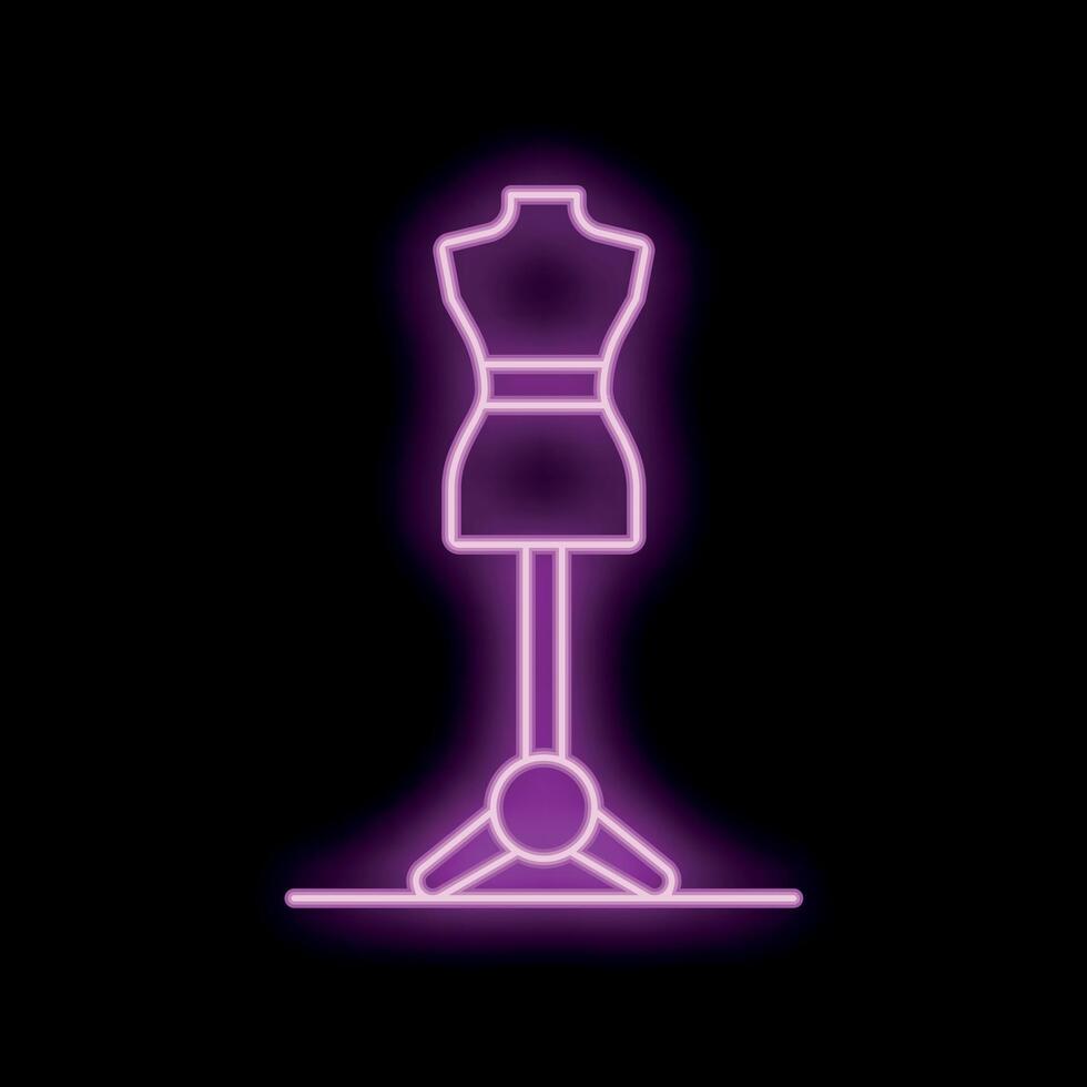 Neon sign representing mannequin for dressmaking on black background vector
