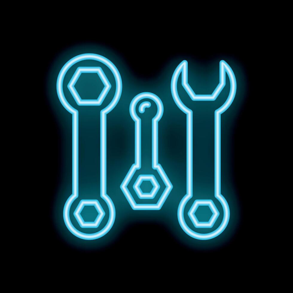 Neon tools set shining with blue light on black background vector
