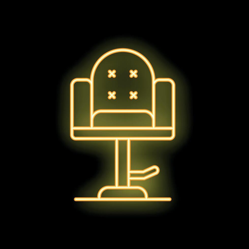 Yellow neon icon of a barbershop chair with a footrest vector