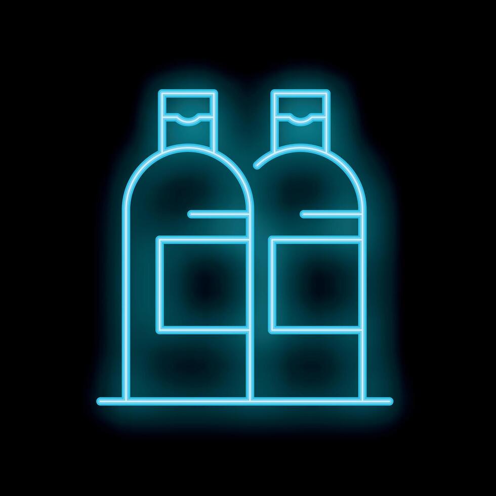 Neon sign of two bottles glowing on black background vector