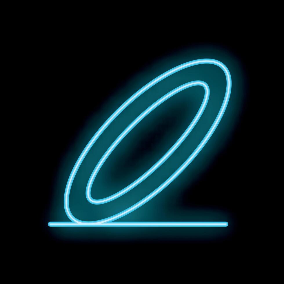 Bright blue neon light glowing oval shape on black background vector