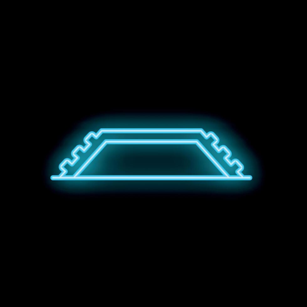 Blue glowing neon line snow removal equipment icon isolated on black background vector