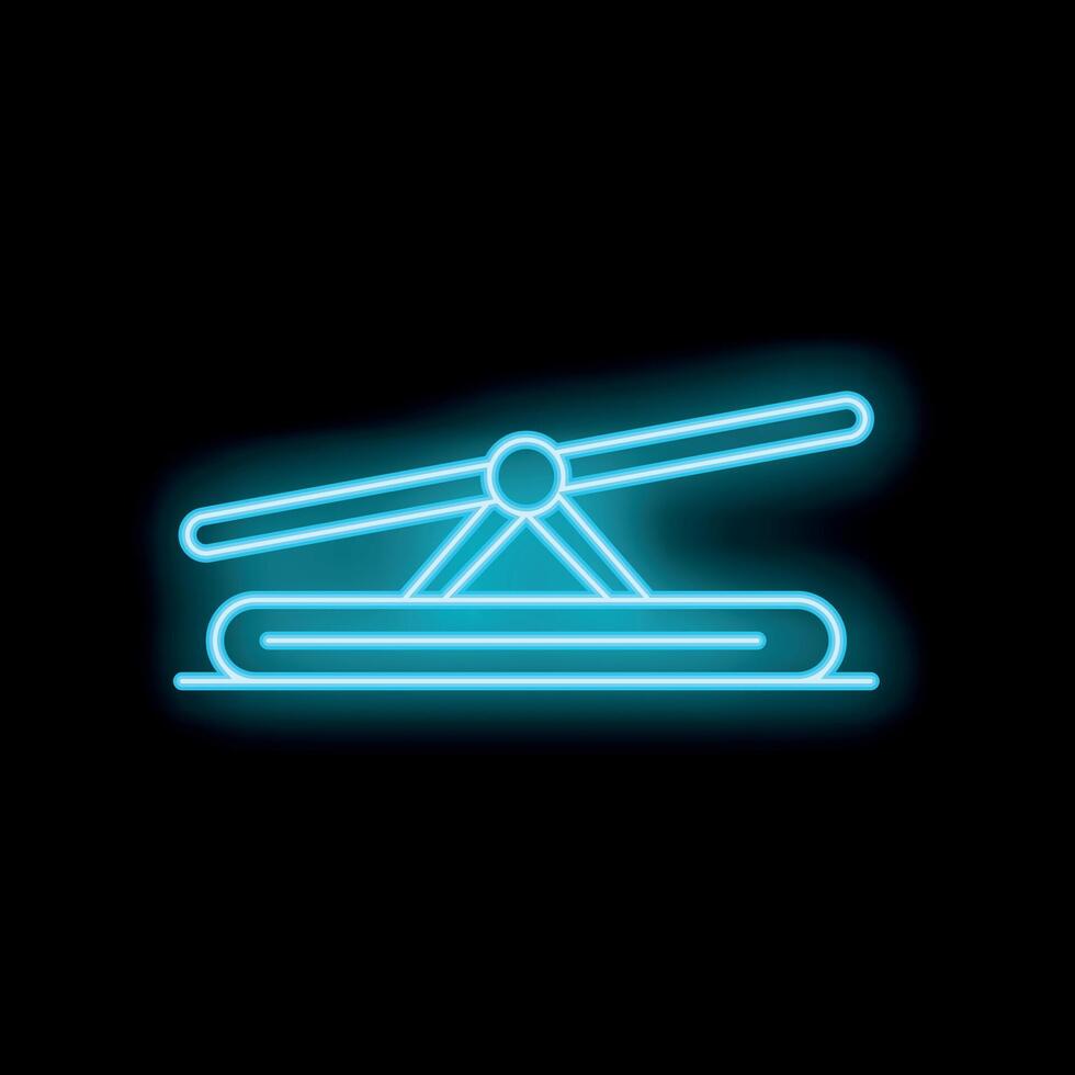 Glowing neon seesaw icon on a black background representing playgrounds and childhood memories vector